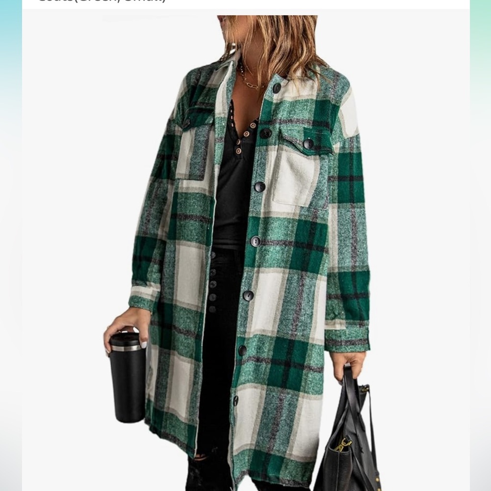 Green Plaid Longline Shacket